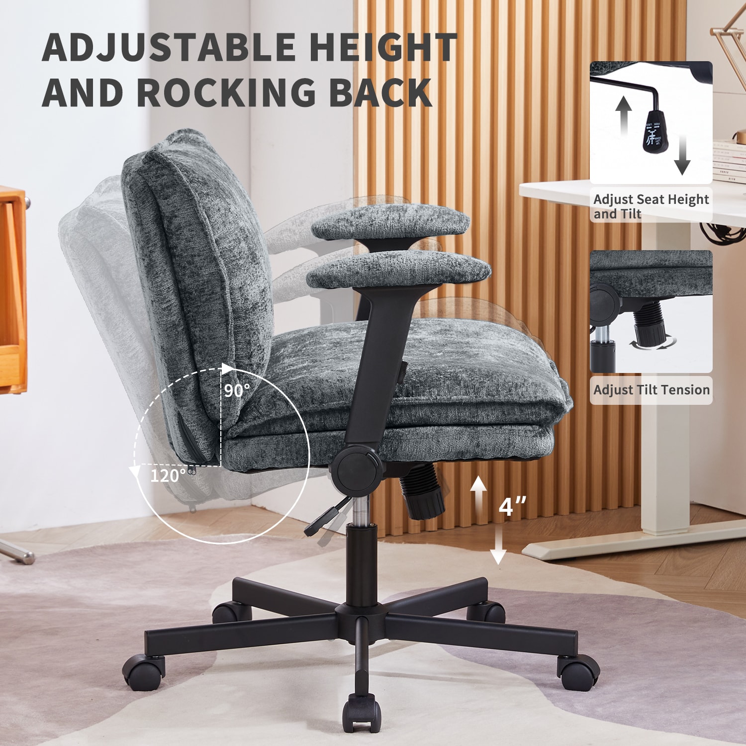 Fancispot Cross Legged Office Chair Height Adjustable Swivel Desk_voghion.com